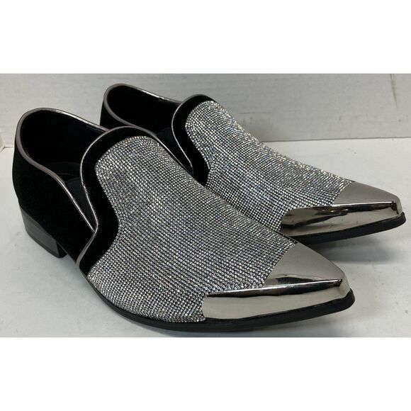 Parrazo Premium Christiano Black Rhinestones Chrome Toe Loafer Dress Shoe 8.5 main image 8